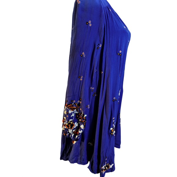 Free People Embroidered Blue Long Sleeve Mini Dress Bohemian Festival Size M - Picture 10 of 12